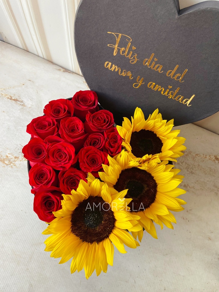 CORAZON ROSAS Y GIRASOL