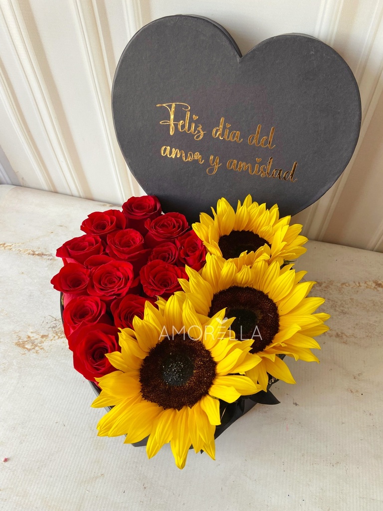 CORAZON ROSAS Y GIRASOL