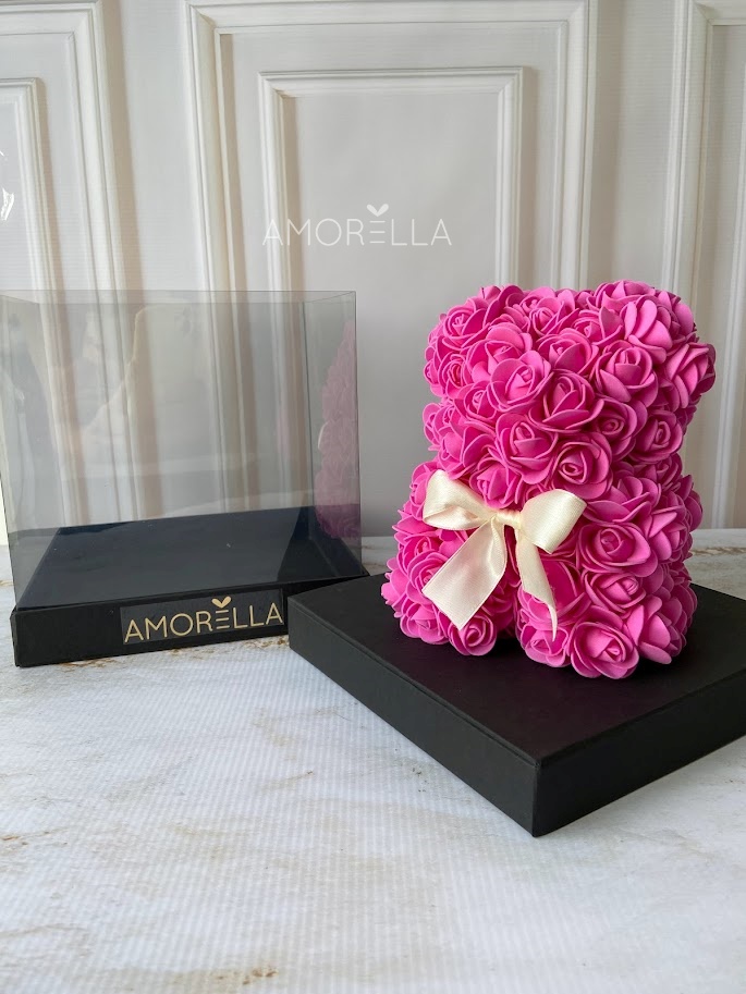 MINI OSO DE FLORES - FUCSIA