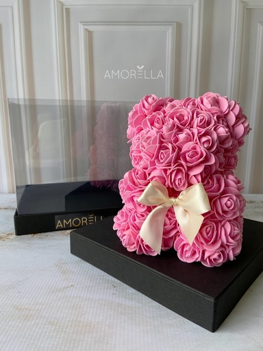 MINI OSO DE FLORES - ROSADO